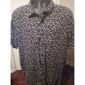 Perry Ellis Shirt Mens 3X Blue 100% Linen Floral Beach Summer Short Sleeve